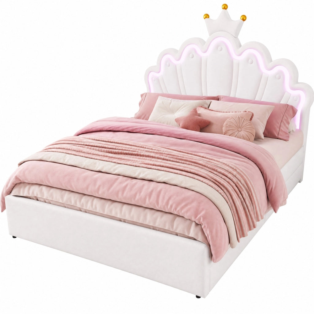 Letto imbottito 140x200 cm con 2 cassetti, testiera regolabile e luce LED controllabile