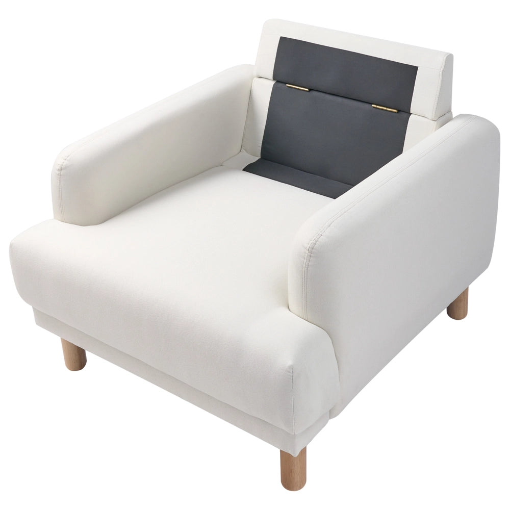 Poltrona retrò con rivestimento in poliestere gambe in legno spessa seduta in tessuto bianco sporco soggiorno moderno e minimalista