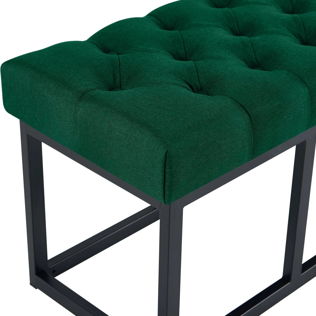 Panca design AMUN in metallo nero opaco e tessuto verde,100 cm