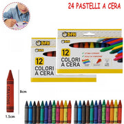 2 CONFEZIONI PASTELLI A CERA DA 12 VARI COLORI VIVIDI 24 IN TOTALE 8X1.5CM 58453
