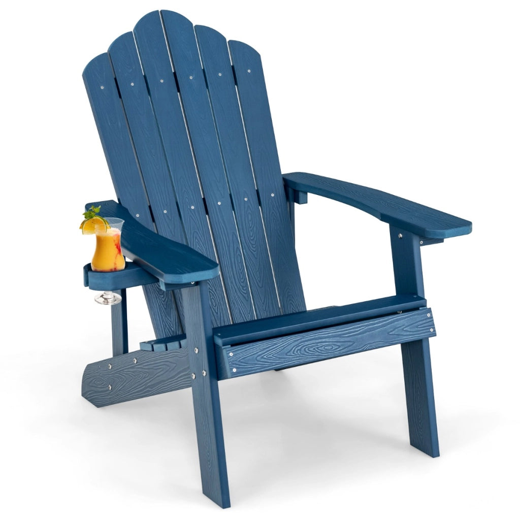 Sedia adirondack da esterno con portabicchieri, Sedia resistente alle intemperie per cortile portata 170kg Blu-Sedie da esterno