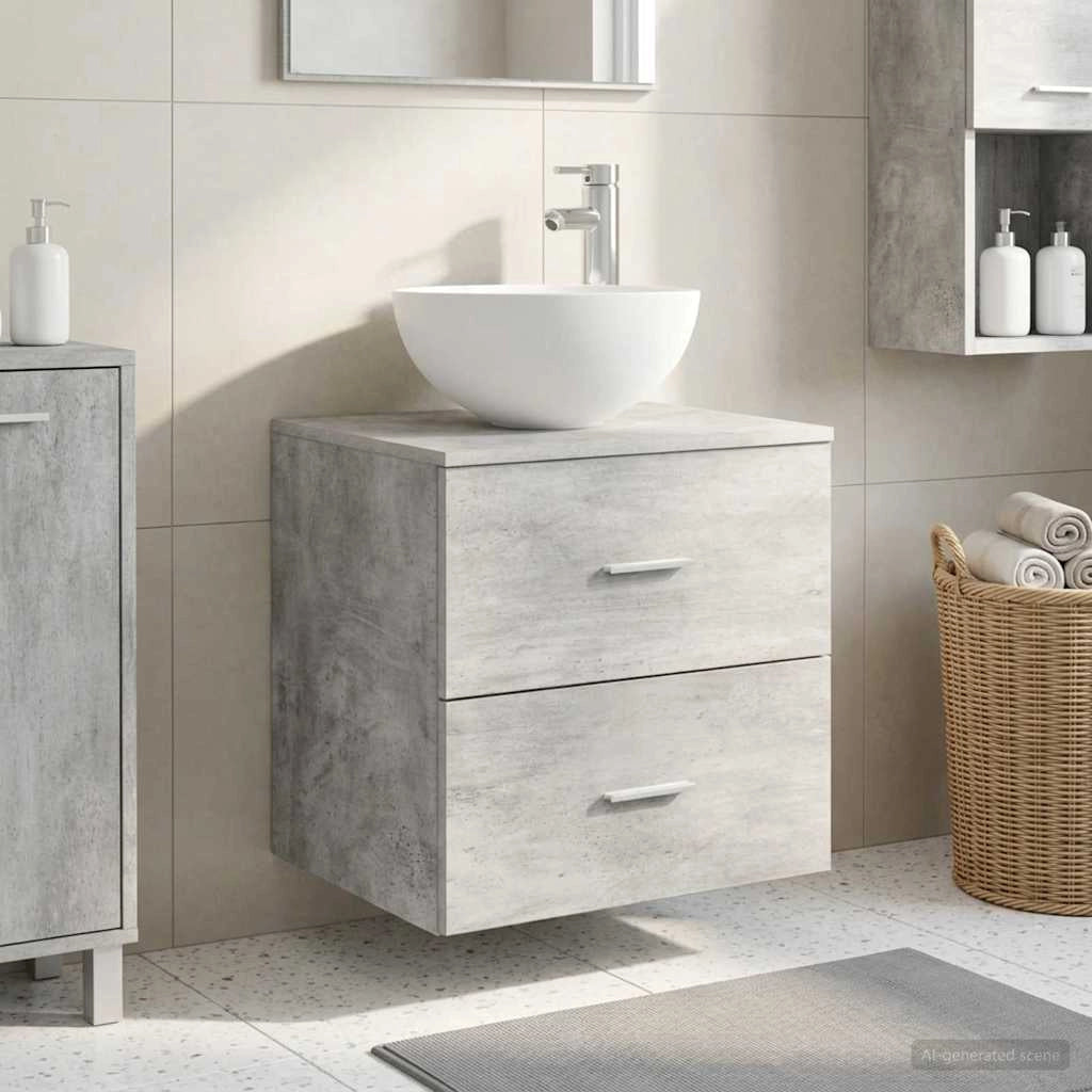 Mobiletto con Lavabo a Parete Grigio Cemento 49,5 x 35 x 63 cm 890257