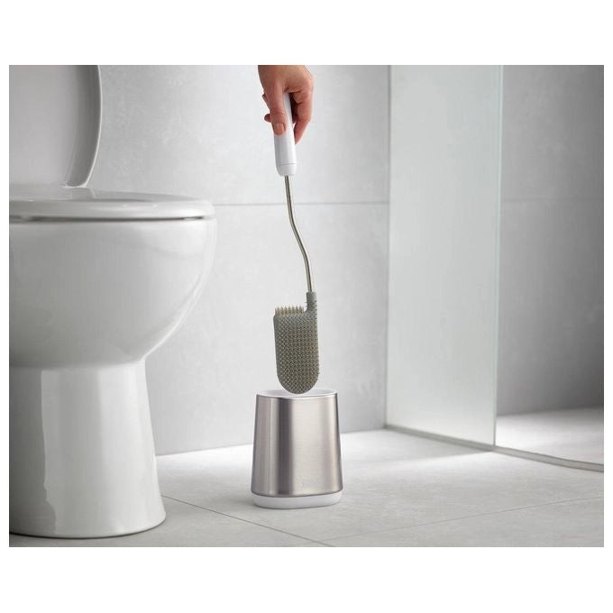 Joseph Joseph 70561 Flex Scopino da Bagno e Supporto in Acciaio Inox con Testa Flessibile a Forma di D Colore Grigio