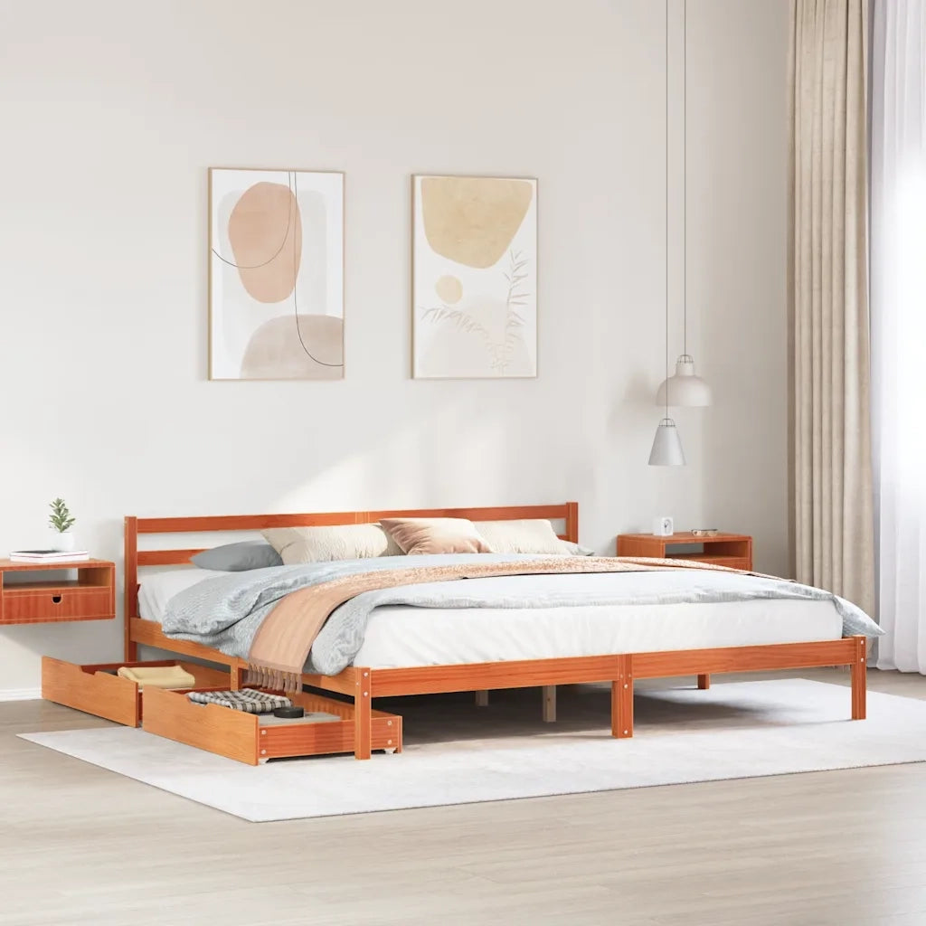 Letto senza Materasso-Struttura Letto Marrone Cera 200x200 cm in Legno di Pino 781954