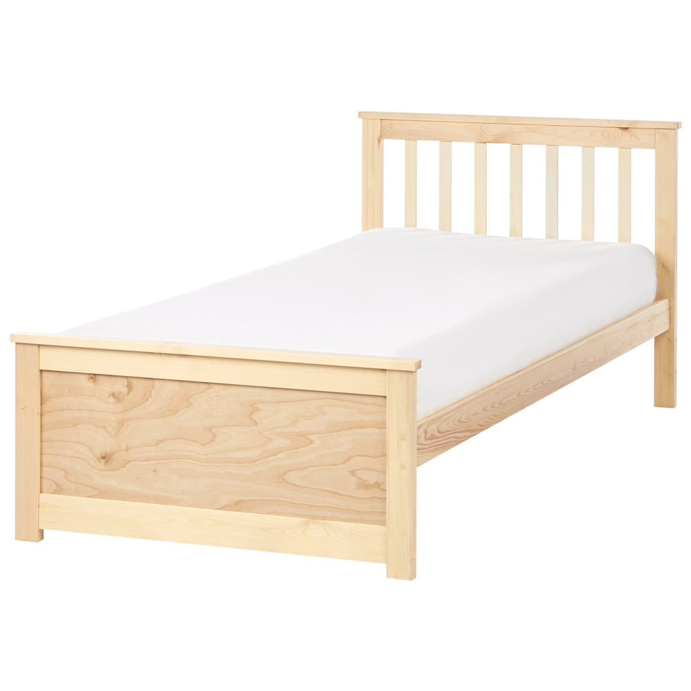 Letto in legno di pino chiaro Dimensioni singole 90 x 200 Testiera a doghe minimalista
