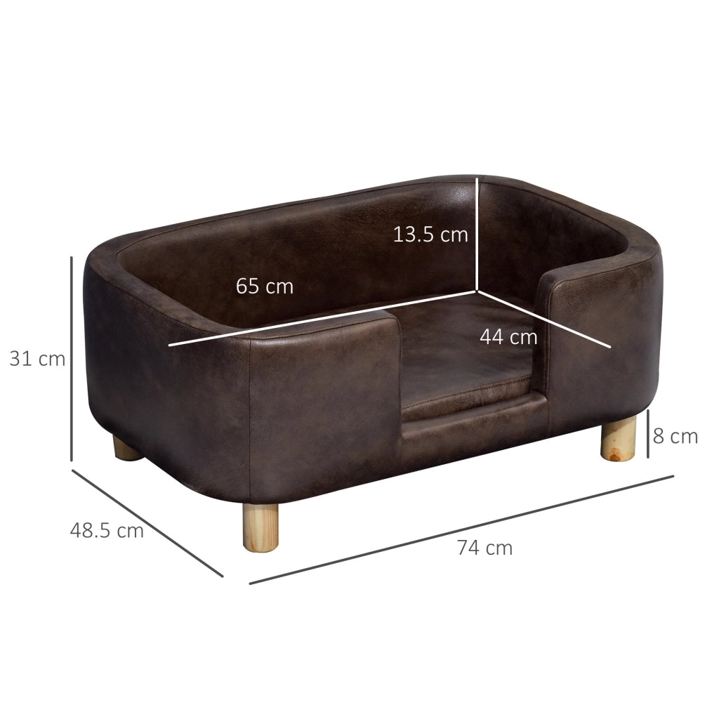 Cuccia Rialzata per Gatti e Cani 74x48,5x31 cm in Similpelle  Marrone Scuro