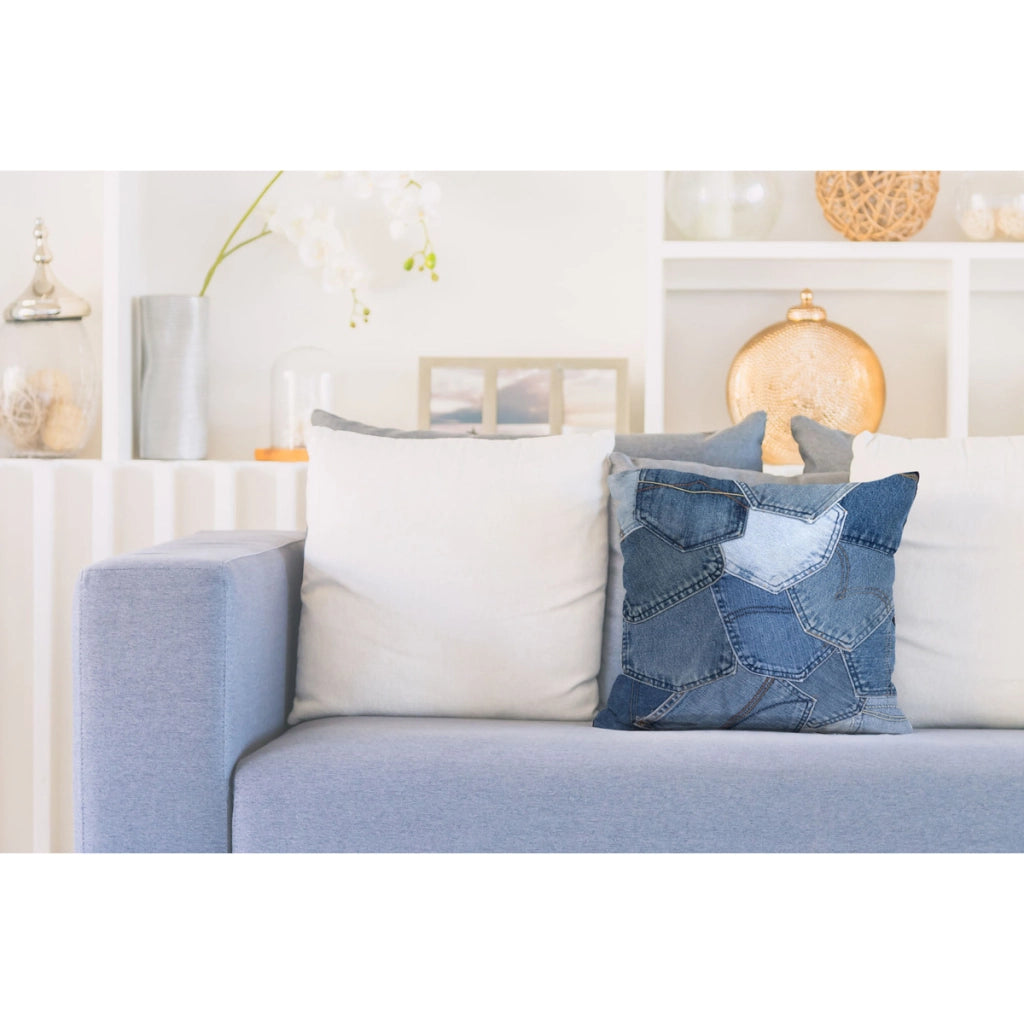 Cuscino decorativo Denim Patchwork in cotone blu