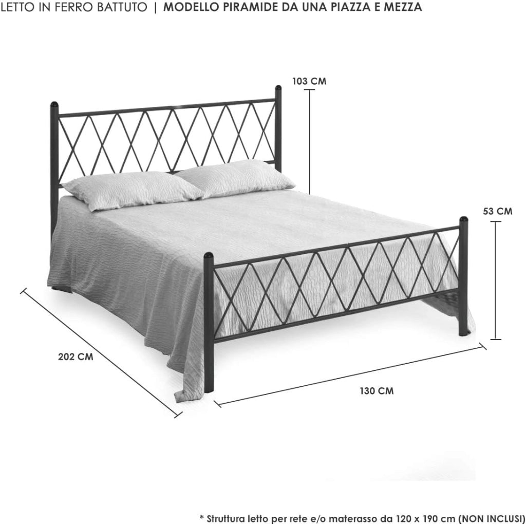 Letto in Ferro Battuto Moderno una piazza e mezza PIRAMIDE cm 120x190 Artigianale colore Blu
