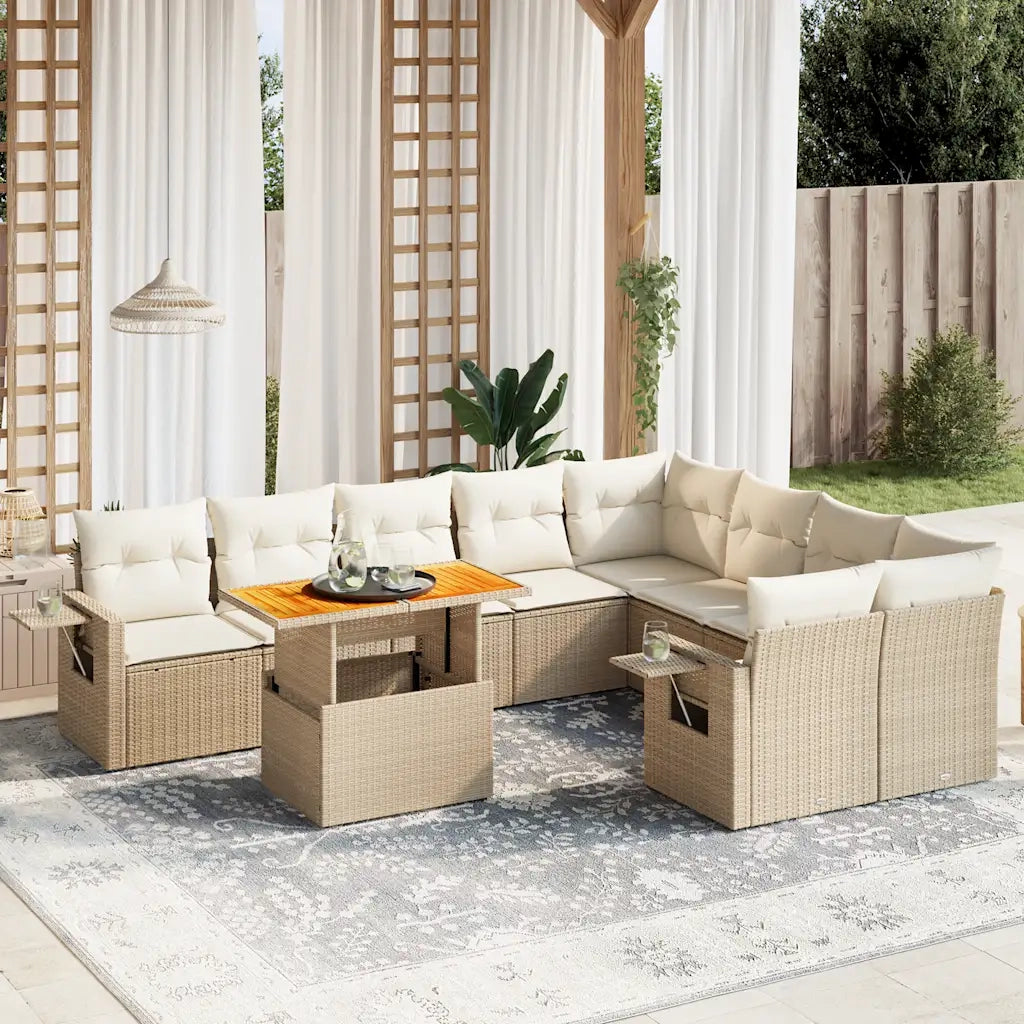 Set Divano da Giardino 10 pz con Cuscini Beige in Polyrattan 3271912
