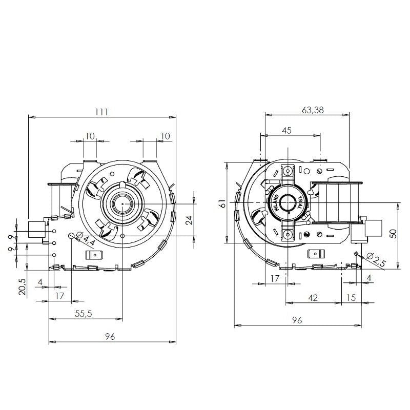 Ventilatore tangenziale Trial THS27B6 019 TFA745 S8 Stufa a Pellet Lunghezza 349mm Bocchetta 272x35mm