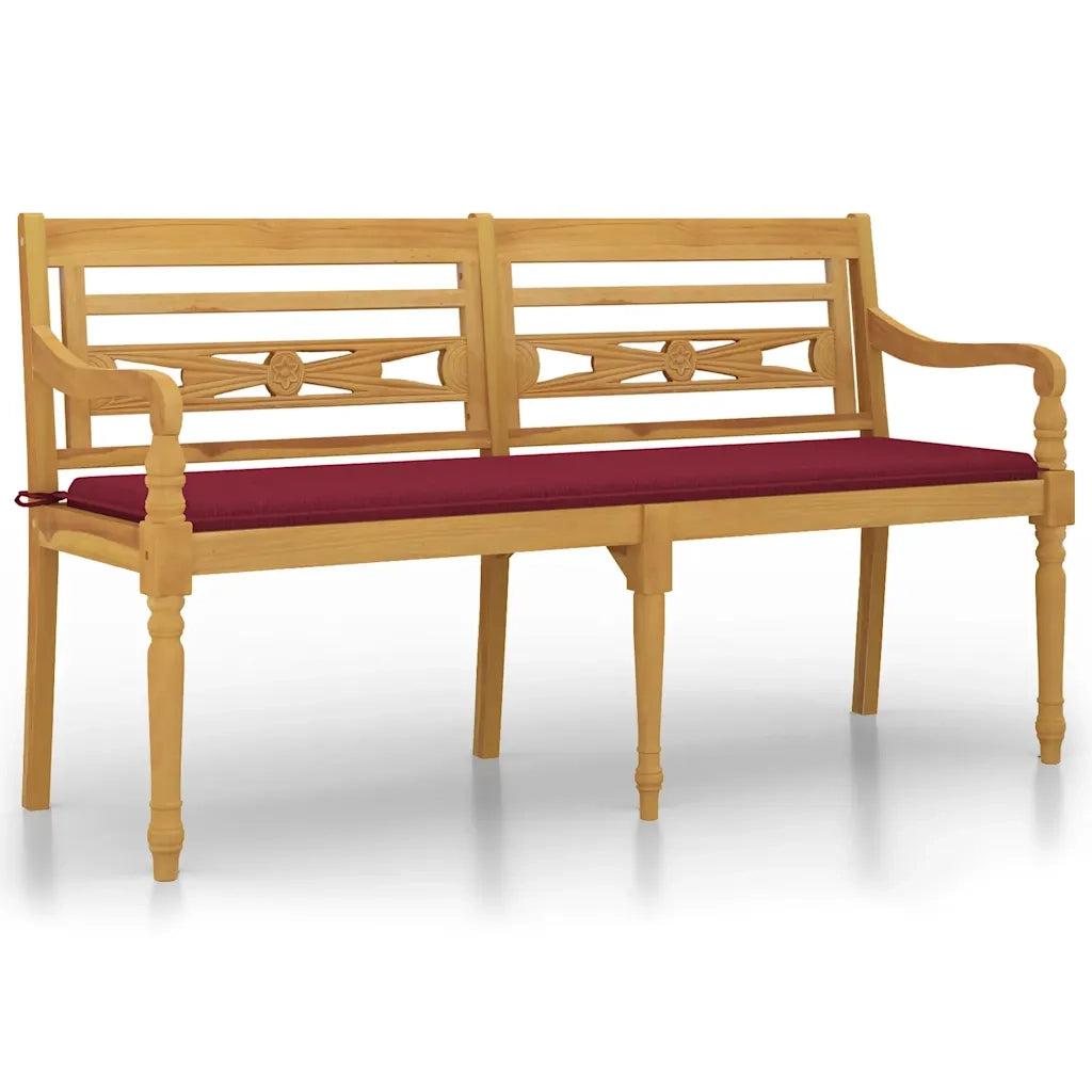 Panca da Giardino | Panchina Batavia con Cuscino Rosso Vino 150 cm Massello di Teak