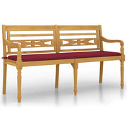 Panca da Giardino | Panchina Batavia con Cuscino Rosso Vino 150 cm Massello di Teak