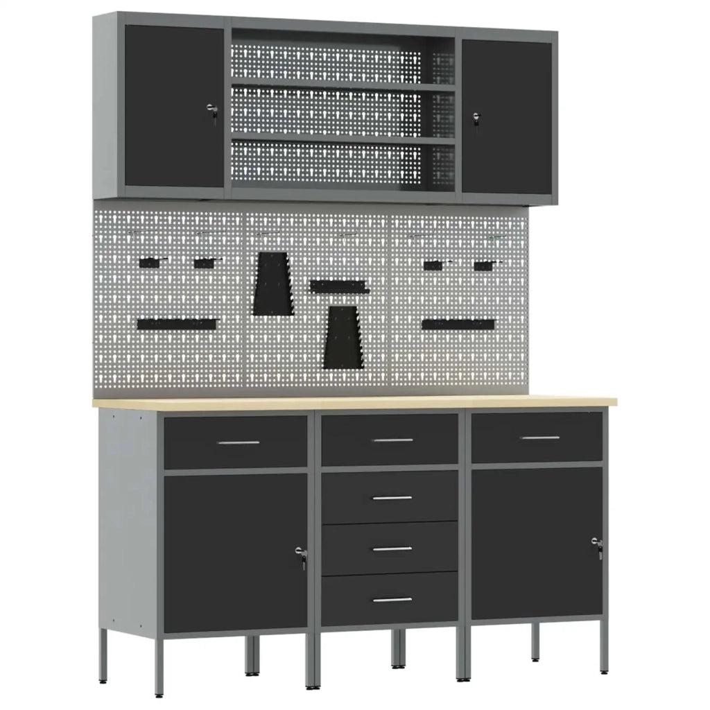 Mobile da lavoro 7 pcs Nero Legno ingegnerizzato e acciaio 3321442