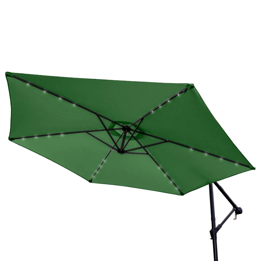 Ombrellone da Giardino Decentrato 3x3m 24 LED Solari & Base Quadrata - Verde