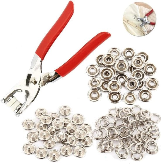 Set di Bottone a Pressione 100 pezzi - Bottone a Pressione con Pino - Abbigliamento - Oggetto di Ricamo - Creatività e Ricamo - Acciaio Inossidabile - Bottone