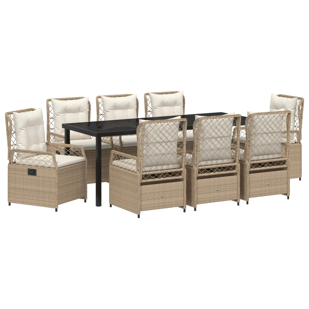 Set da pranzo da giardino 9 pezzi in polyrattan beige