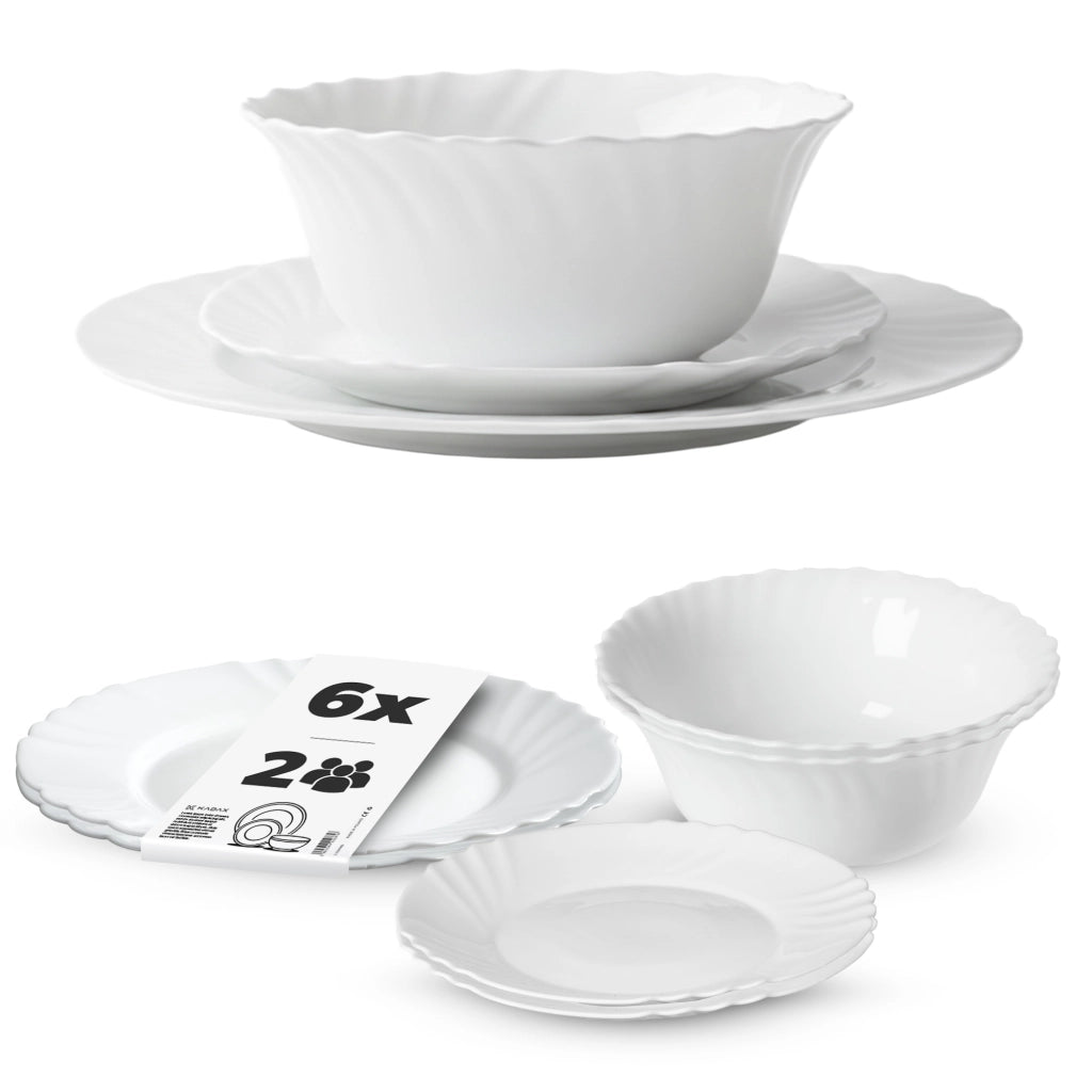 Set di stoviglie KADAX composto da 6 piatti, colore bianco.