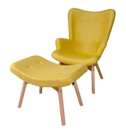 Poltrona gialla con pouf poggiapiedi in stile scandinavo con piedi in legno - PLSG16PL