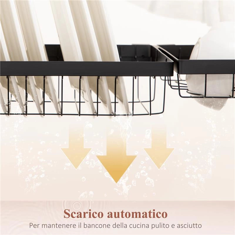 SCOLAPIATTI DA LAVELLO MODULABILE A 2 LIVELLI CON PIEDINI ANTISCIVOLO, IN ACCIAIO, 65X31.5X52.5 CM, NERO
