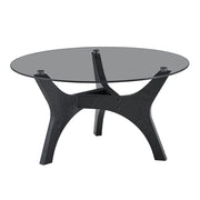 Tavolino da caffè rotondo con piano in vetro e base in MDF per soggiorno 80 x 42.2 cm
