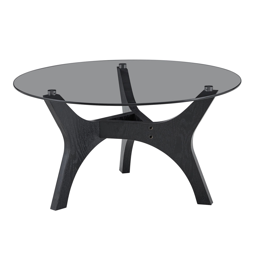 Tavolino da caffè rotondo con piano in vetro e base in MDF per soggiorno 80 x 42.2 cm