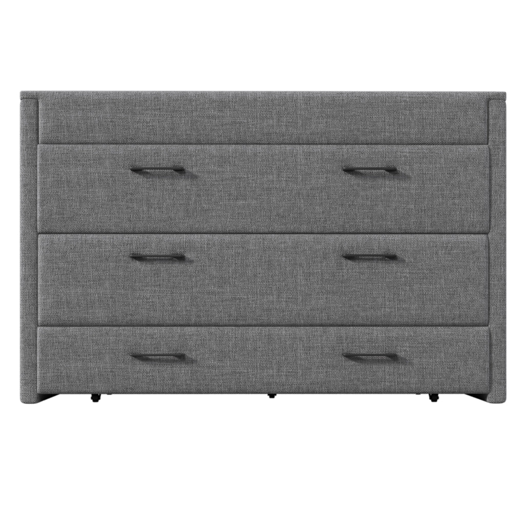 Letto a scomparsa 140x200 in lino grigio; trasformabile in armadio con prese USB e Type-C