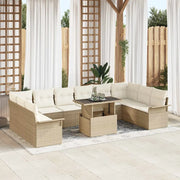 Set Divano da Giardino con cuscino 11 pcs Beige Poly Rattan