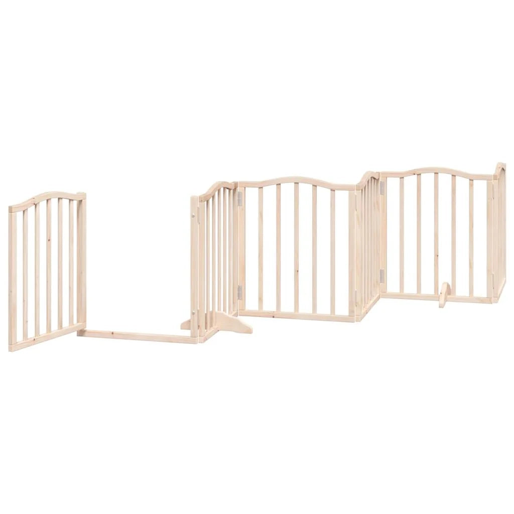 Cancelletto di sicurezza per cani con porta pieghevole 9 pannelli in legno di pioppo marrone 02_0023337