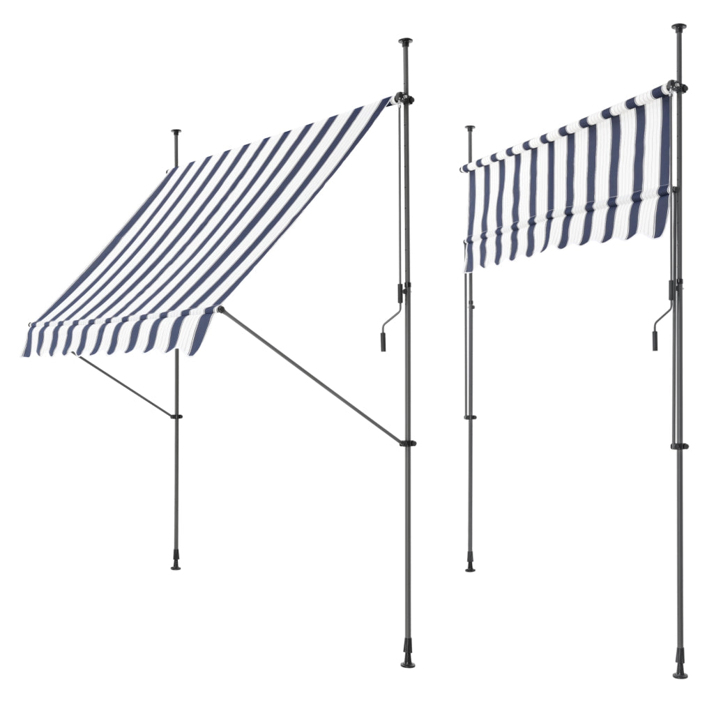 Tenda da Sole a Muro con Pali di Supporto Telescopici Parasole 200 x 120 cm (LxP) Blu Scuro/Bianco pro.tec