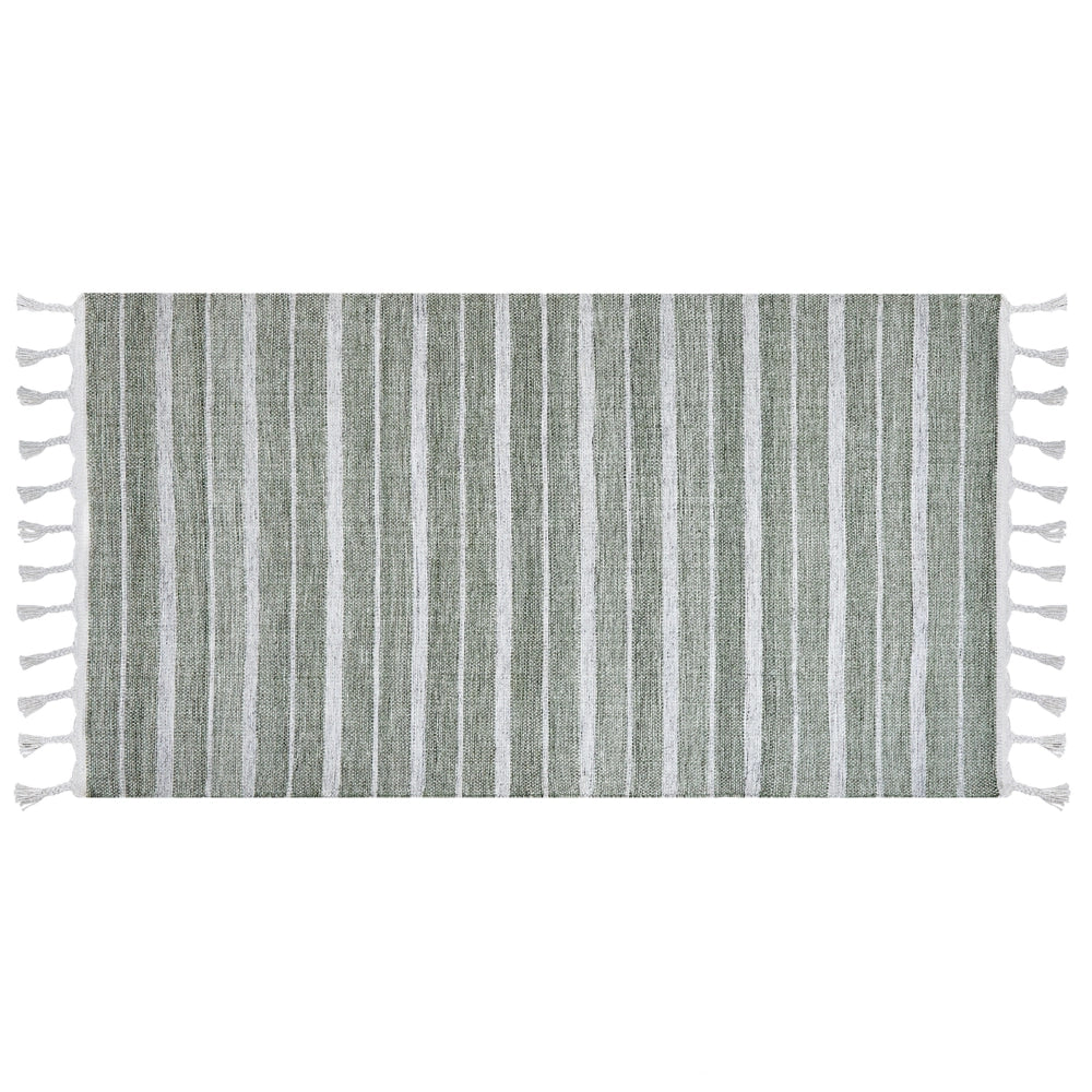 Tappeto verde 80 x 150 cm per soggiorno e camera da letto con frange a righe