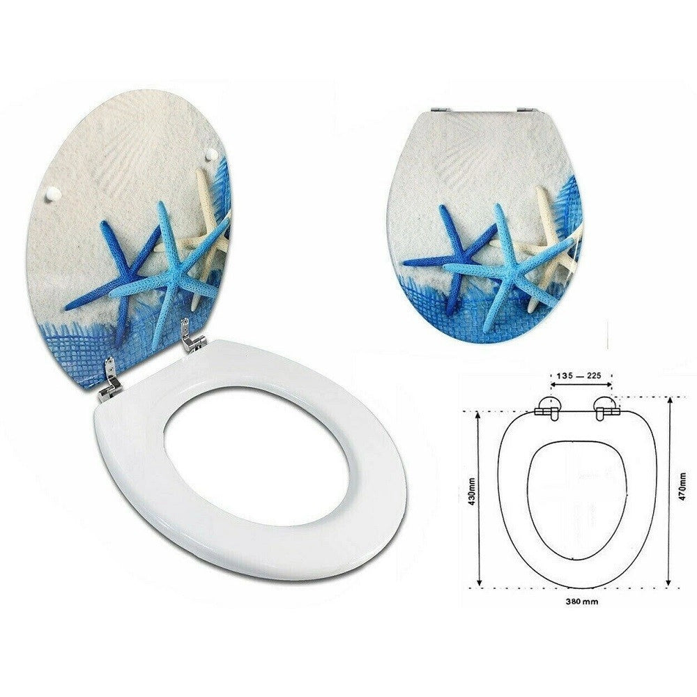 Trade Shop - Sedile Copriwater Universale Per Bagno Copri Wc Water In Legno Stelle Marine -        3,5