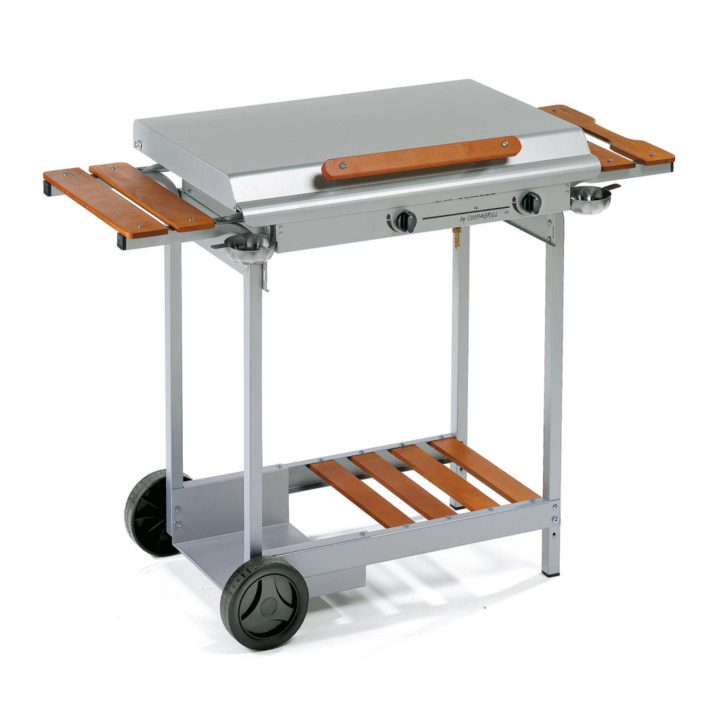 Piastra di Cottura GAS 4043 STAINLESS Ompagrill in Acciaio Inox e Ghisa 70x40 cm Alimentazione a GPL Carrello
