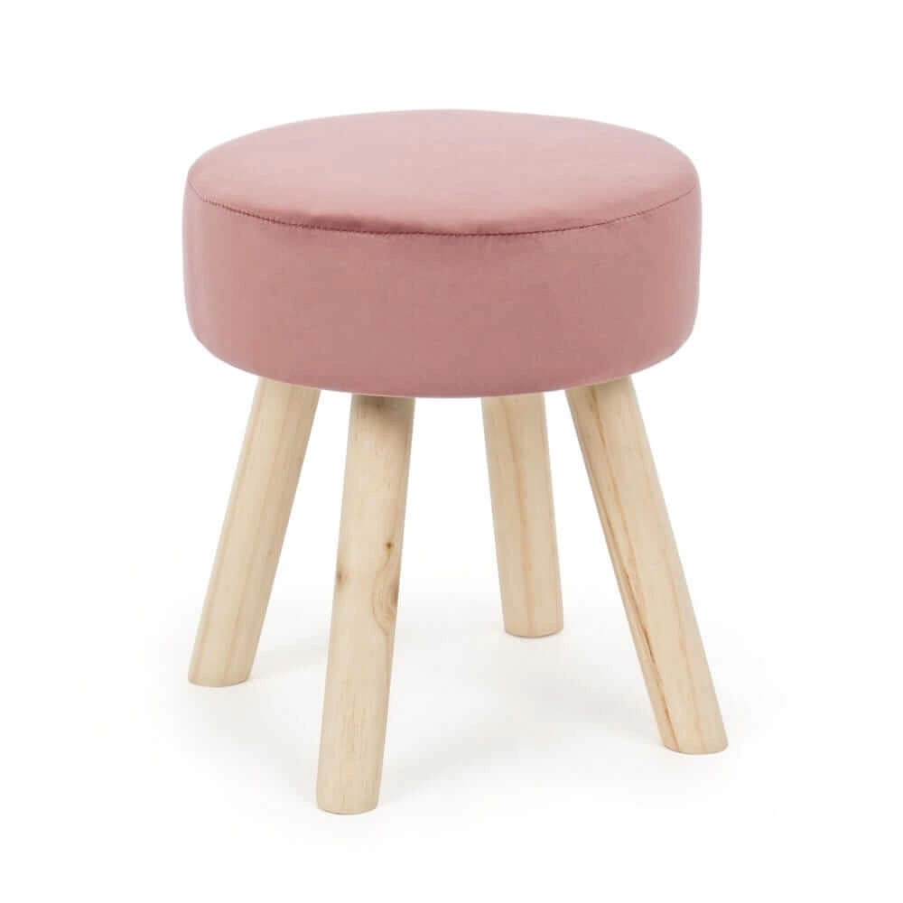 Set di 2 Sgabelli Rotondi in Velluto con Gambe in Legno - MIREILLE