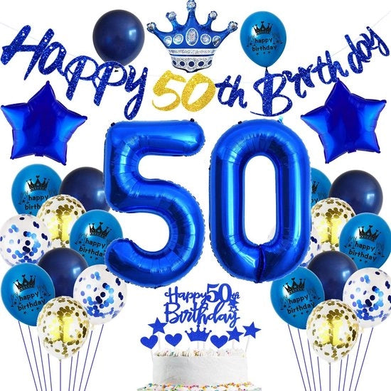 Decorazione di compleanno per il 50° anniversario - Ballooni blu - 50 pezzi