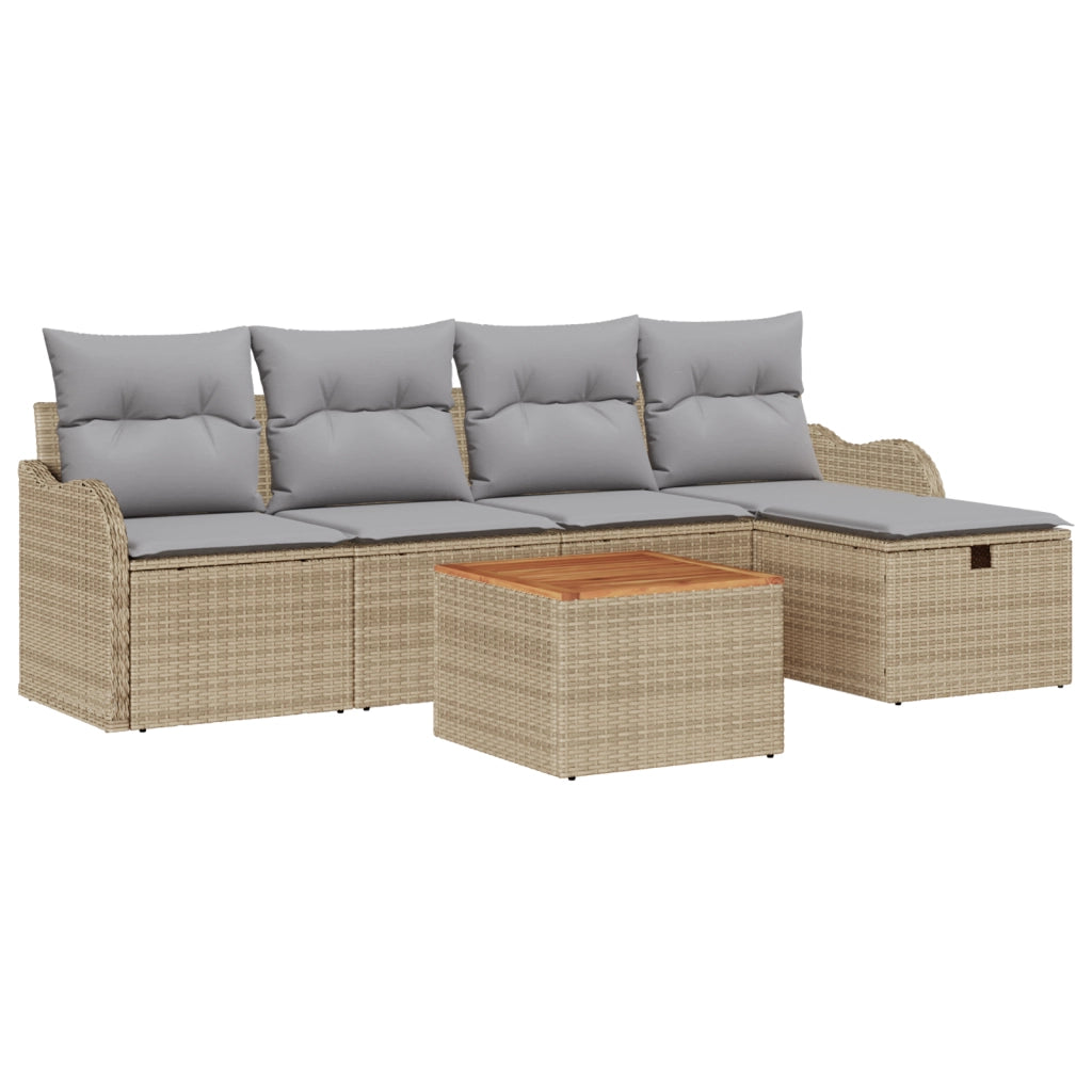 Set Divani da Giardino  6 Pezzi con Cuscini Beige Polyrattan