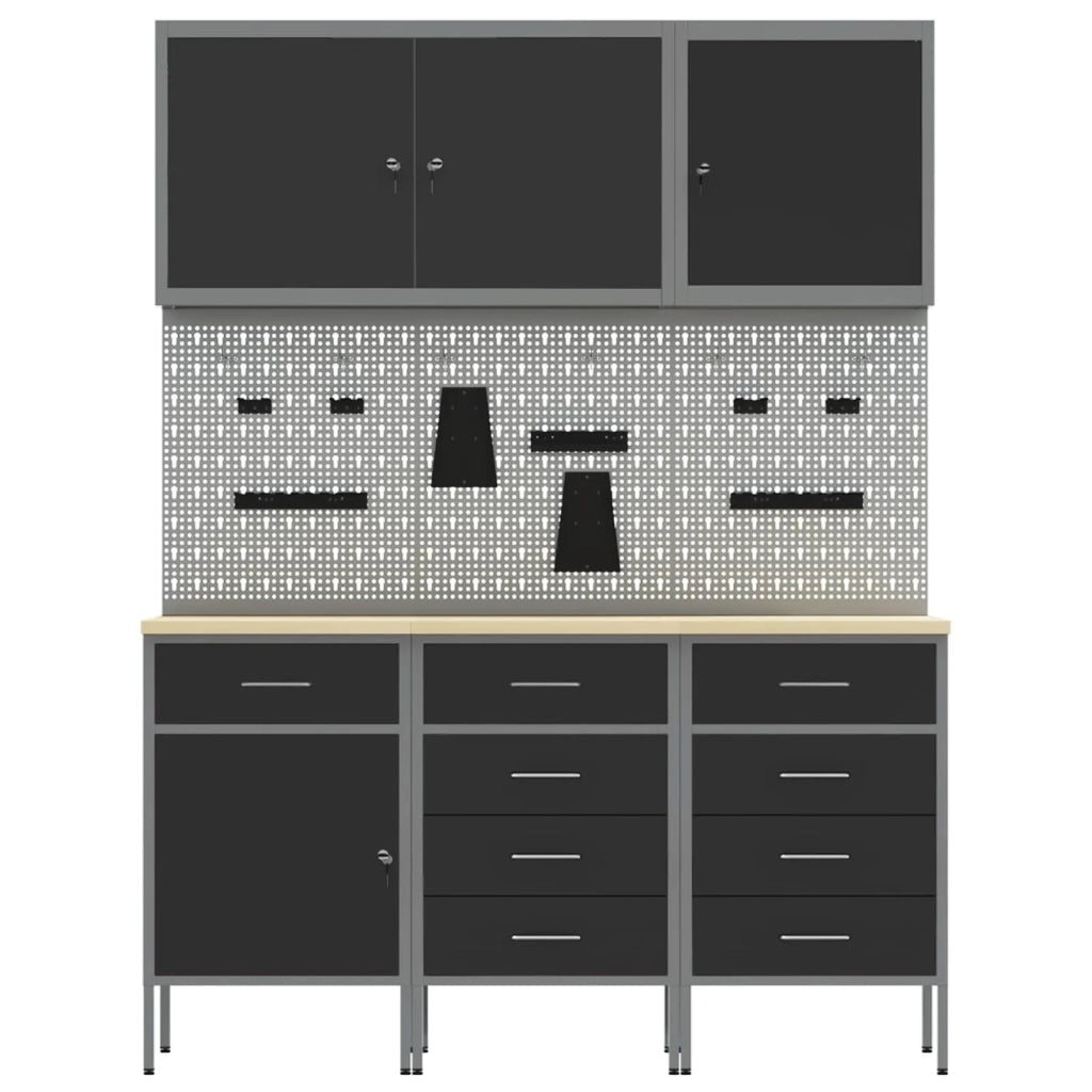 Mobile da lavoro 8 pcs Nero Legno ingegnerizzato e acciaio 3321446