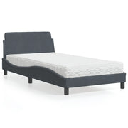 Letto con Materasso-Struttura Letto con Materasso Dover Grigio Scuro 100x200 cm in Velluto