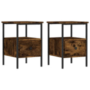 Set di 2 Comodini | Armadio da Notte | Mobiletto da notte Rovere Fumo 34x36x50 cm in Legno Multistrato