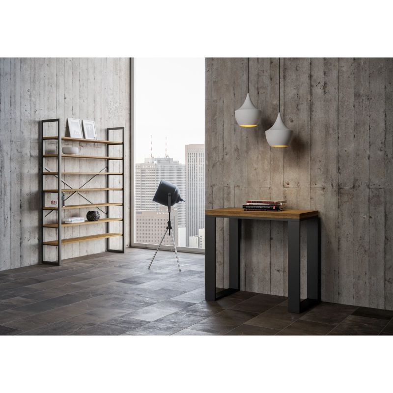 Consolle apribile 90x45/90 cm Tecno Libra telaio Antracite - Noce