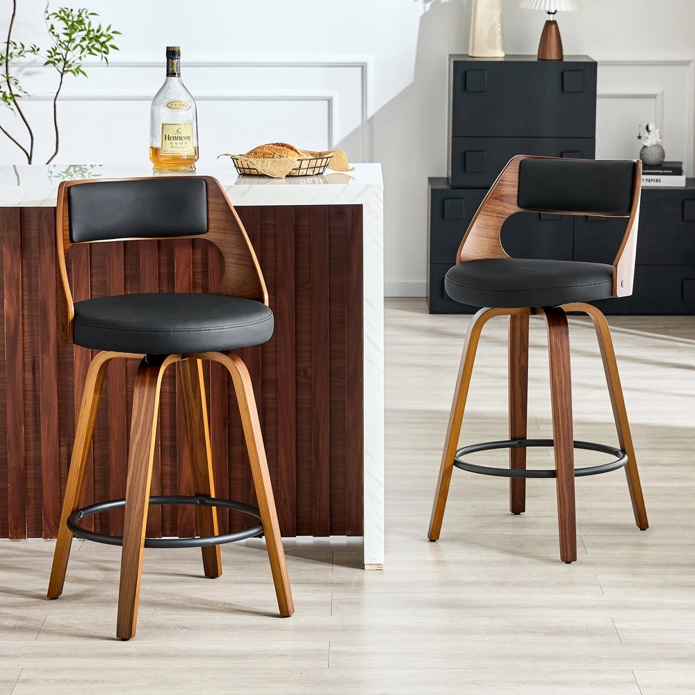 Set 2 Sgabelli da Bar con Schienale ¨C MINIMAL ¨C Legno e Ecopelle, 92 cm