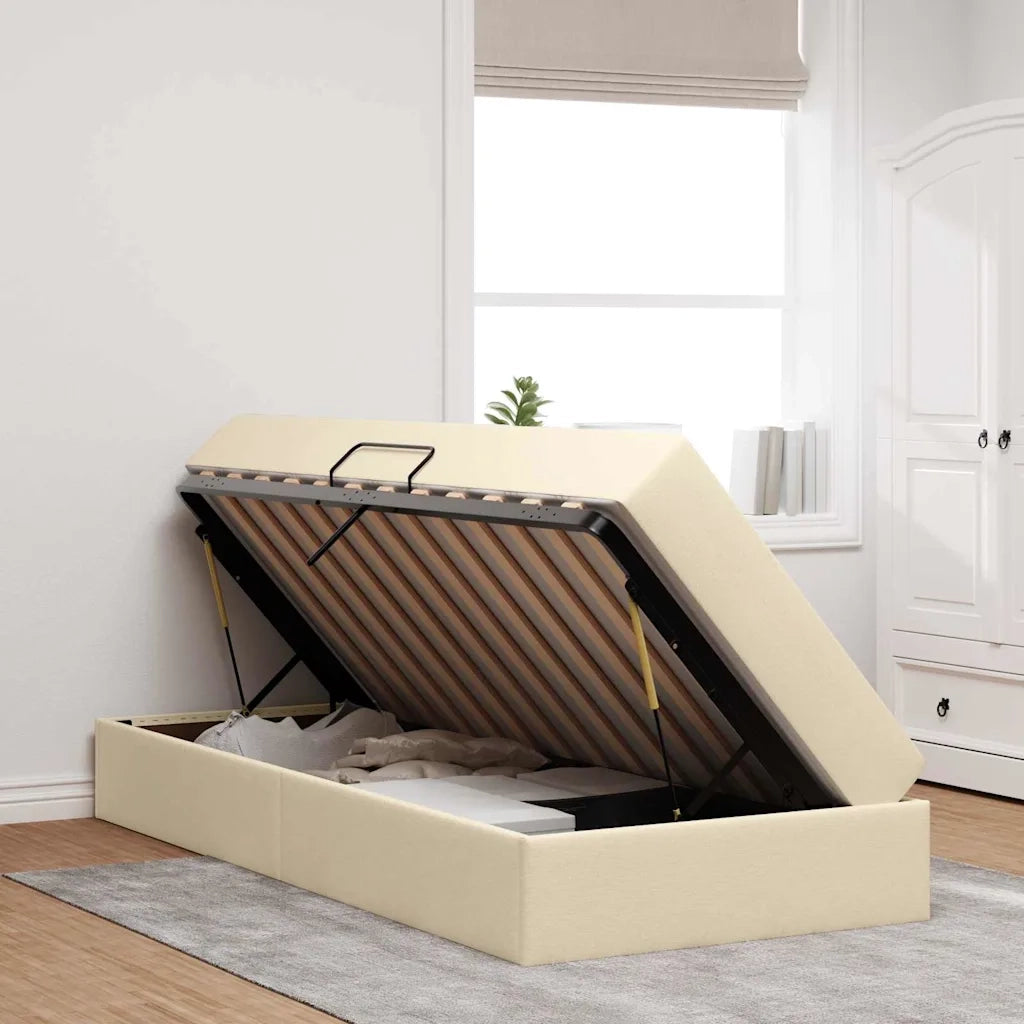 Letto con contenitore e materasso Crema 100 x 200 cm Poliestere