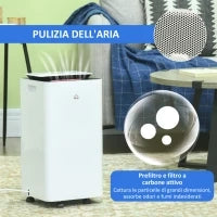 Deumidificatore Portatile da 10L con 5 Modalità, 2 Velocità, Timer 24h e Ruote, 25x25x50.5cm, Bianco
