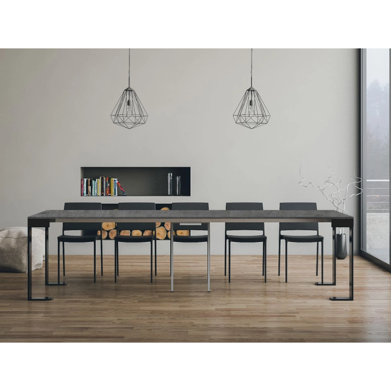 Consolle allungabile 90x40/300 cm Tecno Evolution telaio Antracite - Cemento