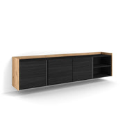 Mobile TV Soggiorno, 207x50x35 cm, Per TV fino a 80", Sospeso, da appendere, Nero e rovere