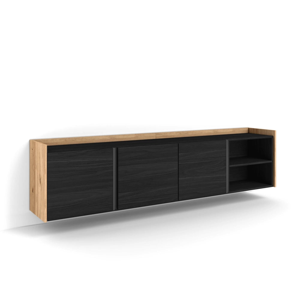 Mobile TV Soggiorno, 207x50x35 cm, Per TV fino a 80", Sospeso, da appendere, Nero e rovere