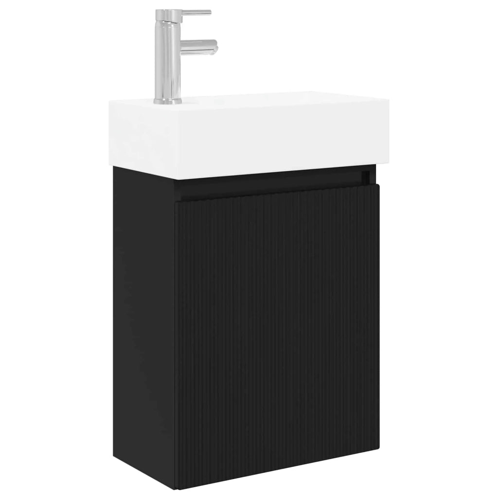 Mobile bagno con rubinetto Nero 45,5 x 22,5 x 84 cm 889442