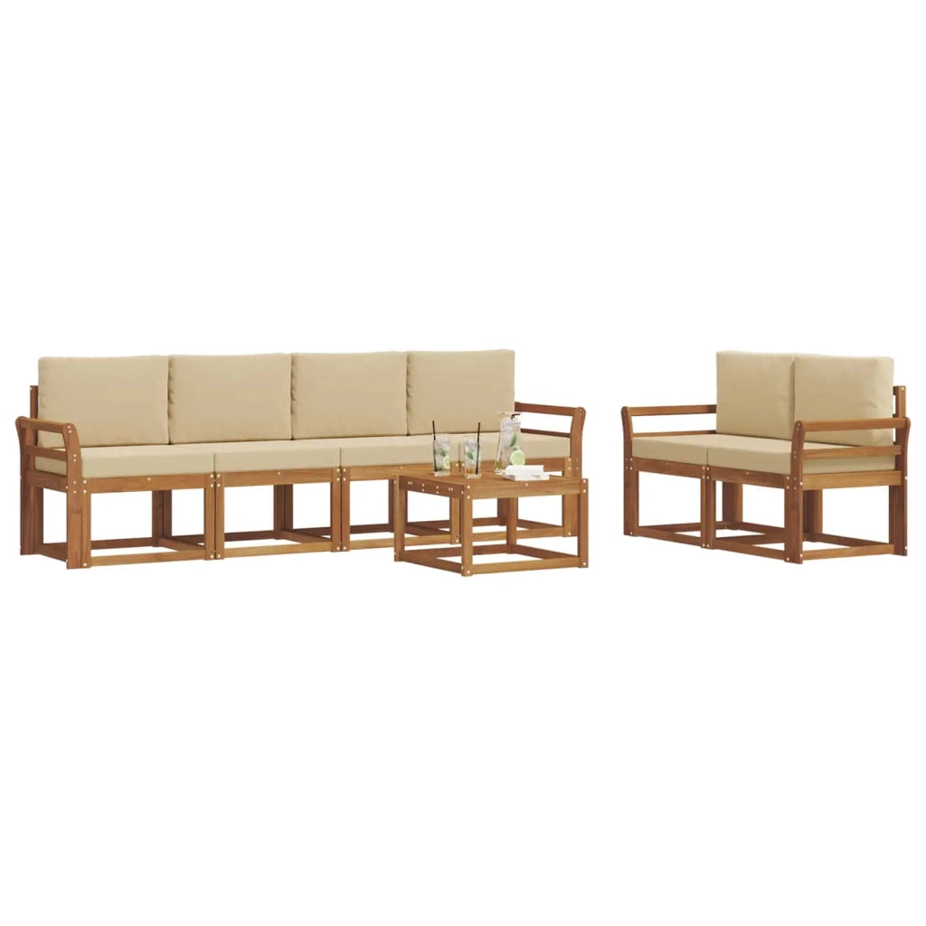 Set di divani da esterno con cuscino 7 pcs Naturale e Beige 3366046