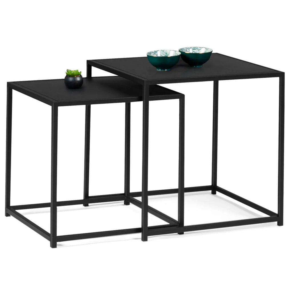 IDMarket - Set di 2 tavolini DAVIS 40/45 in metallo nero opaco, design industriale