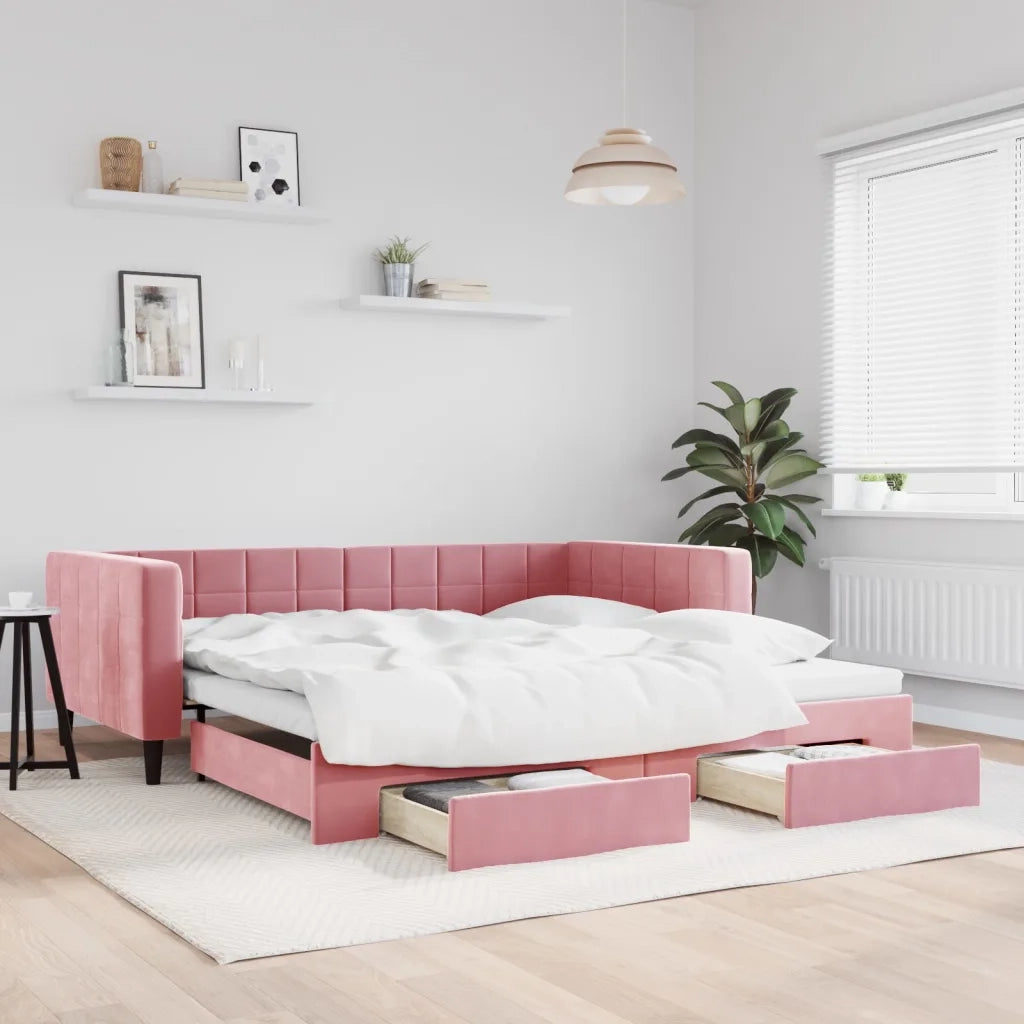 Divano Letto Estraibile con Cassetti Rosa 100x200 cm Velluto 3196749