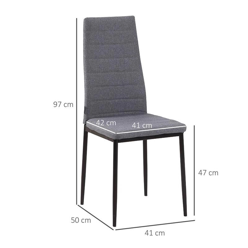 SET 4 SEDIE IMBOTTITE STILE MODERNO IN METALLO E TESSUTO GRIGIO